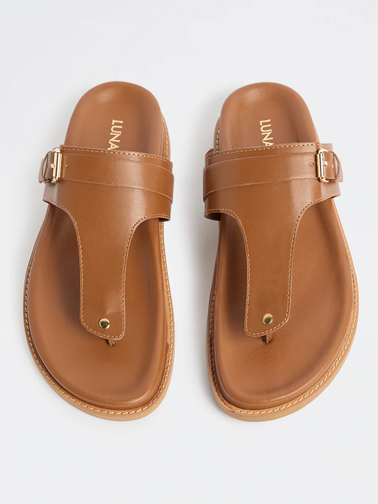LUNA BLU Tan Thong-Strap Sandals - Image 2