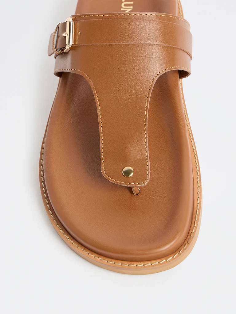 LUNA BLU Tan Thong-Strap Sandals - Image 3