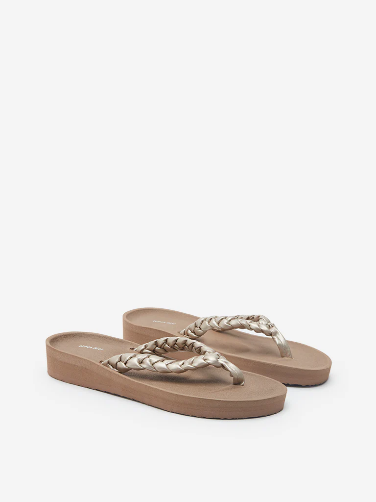 LUNA BLU Taupe Braid Pattern Flip-Flops - Image 2