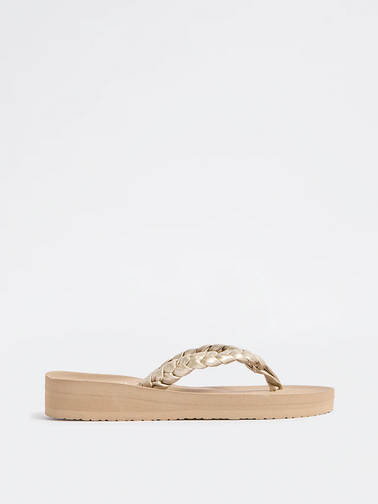 LUNA BLU Taupe Braided Comfort Flip-Flops - Image 2
