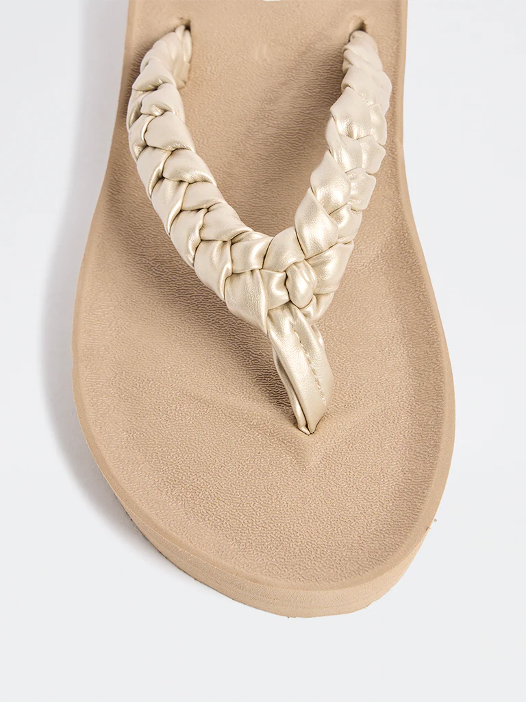 LUNA BLU Taupe Braided Comfort Flip-Flops - Image 4