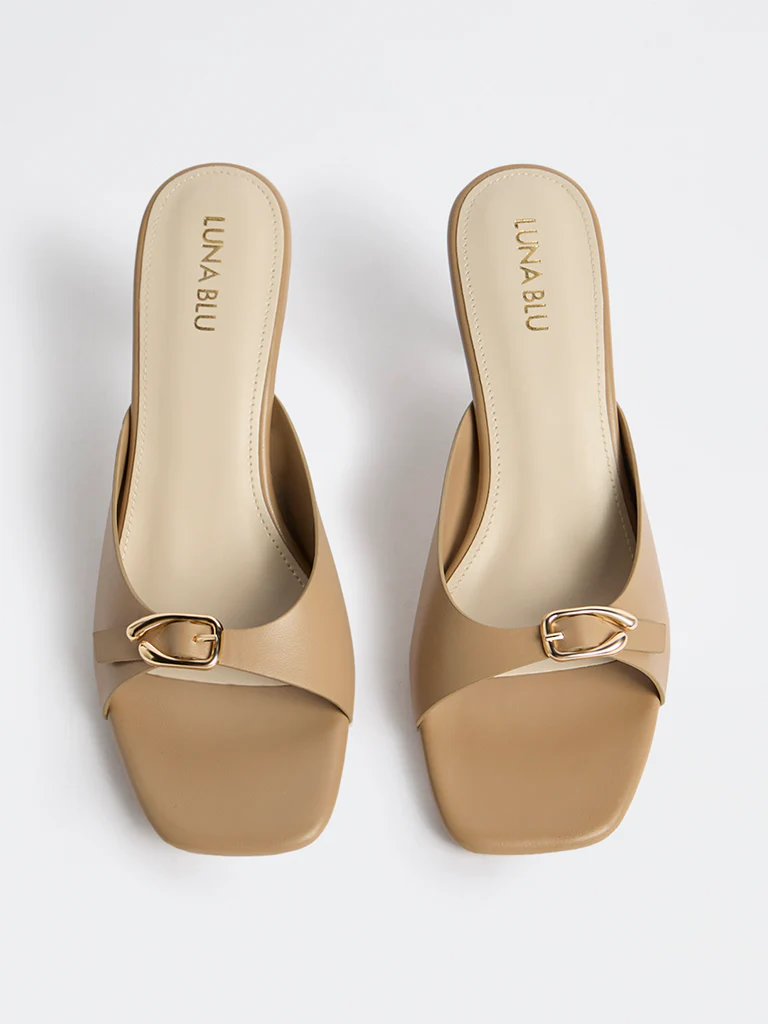 LUNA BLU Taupe Buckle-Detailed Heel Sandals - Image 2