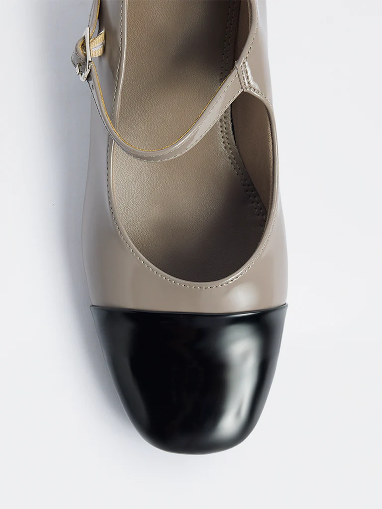 LUNA BLU Taupe Colour-Block Mary Jane Shoes - Image 3