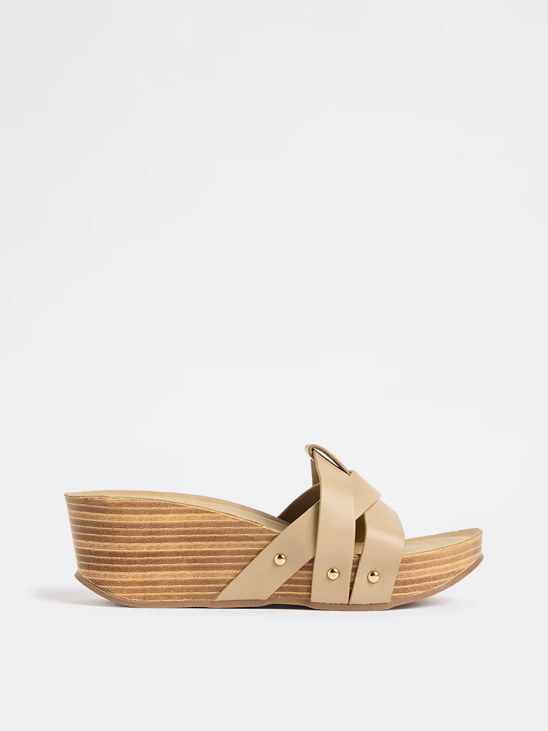 LUNA BLU Taupe Multi-Strap Wedge Sandals - Image 2