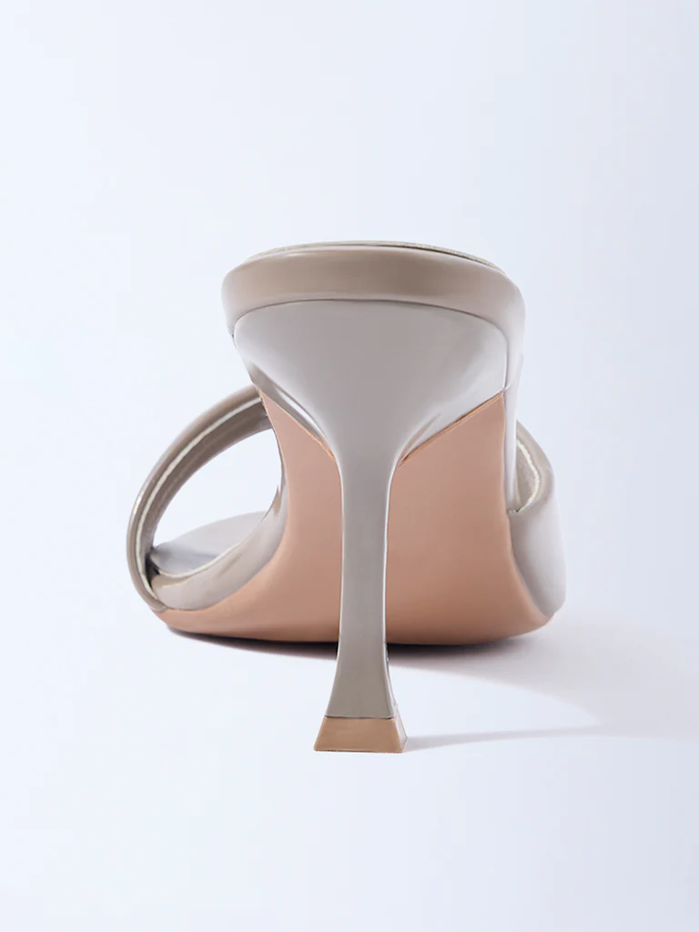 LUNA BLU Taupe Slip-On Heel Sandals - Image 4