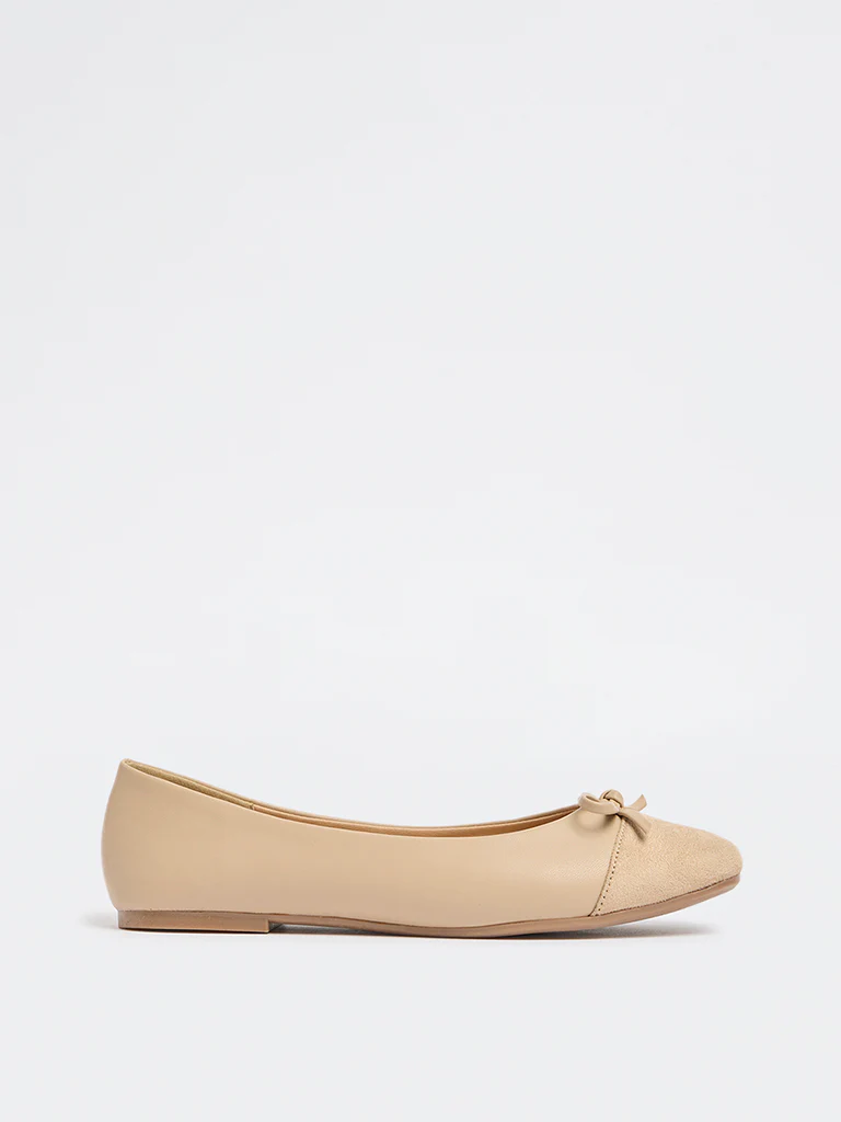 LUNA BLU Taupe Suede Bow-Detail Ballerinas - Image 2