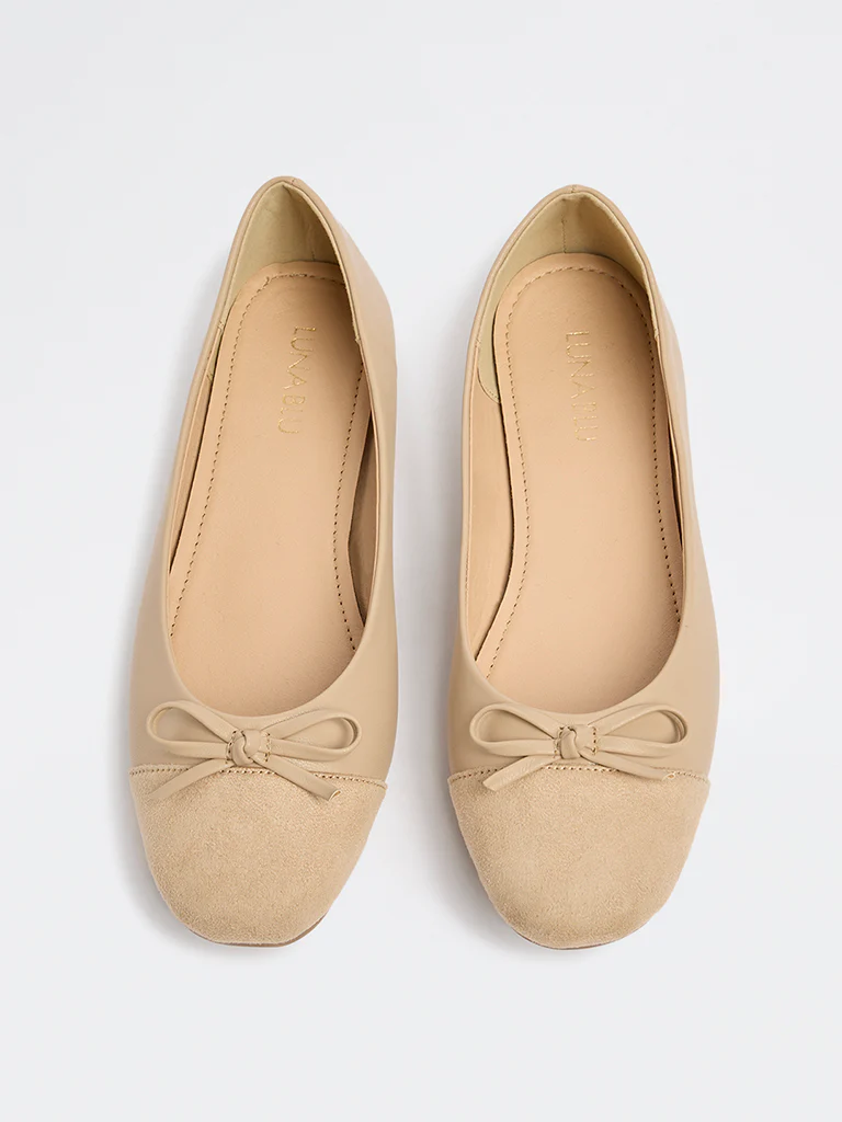 LUNA BLU Taupe Suede Bow-Detail Ballerinas - Image 3