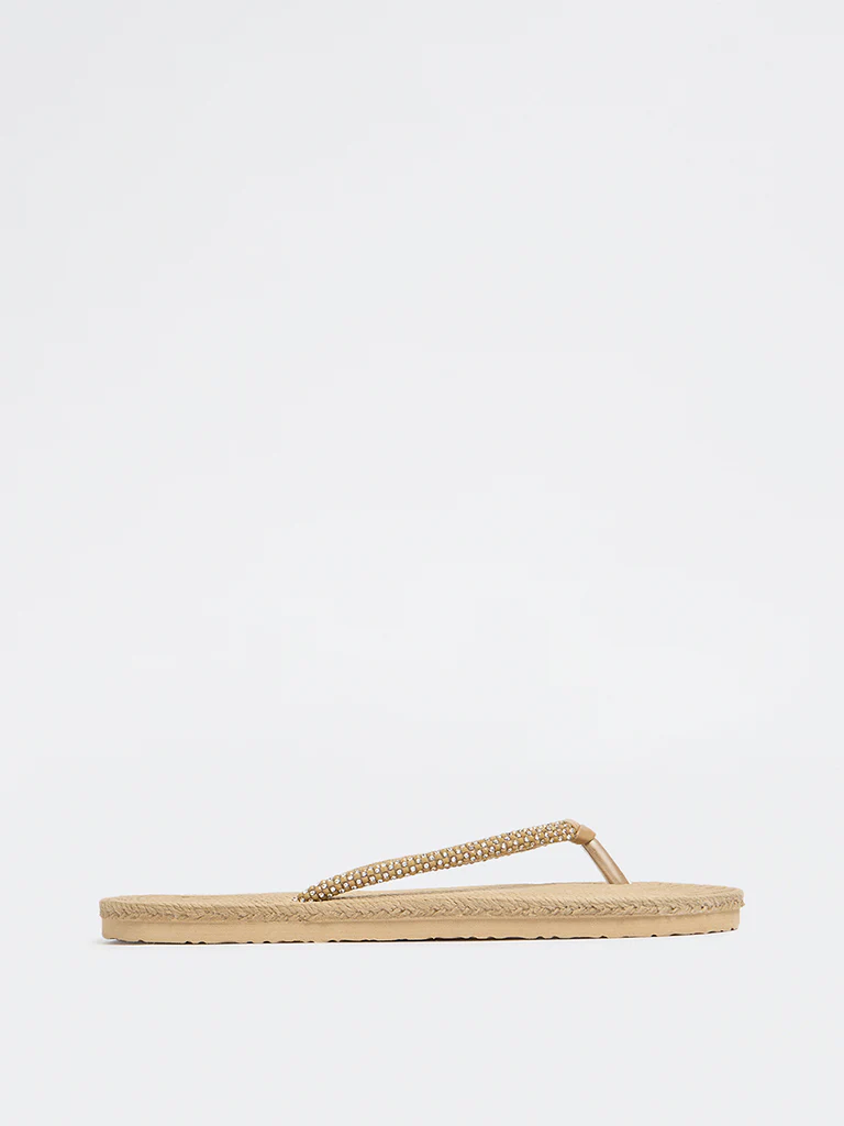 LUNA BLU Taupe Textured Embellished Slides