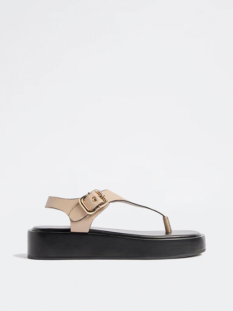 LUNA BLU Taupe Thong-Strap Sandals - Image 3