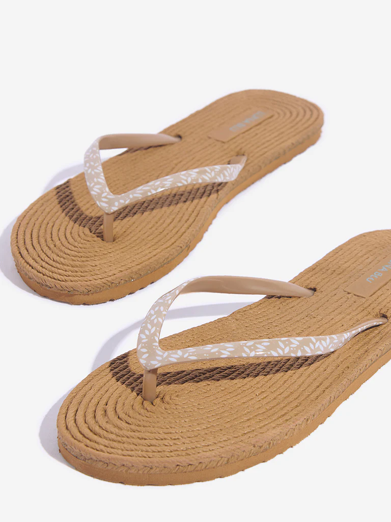 LUNA BLU Taupe Woven-Textured Flip-Flops - Image 3