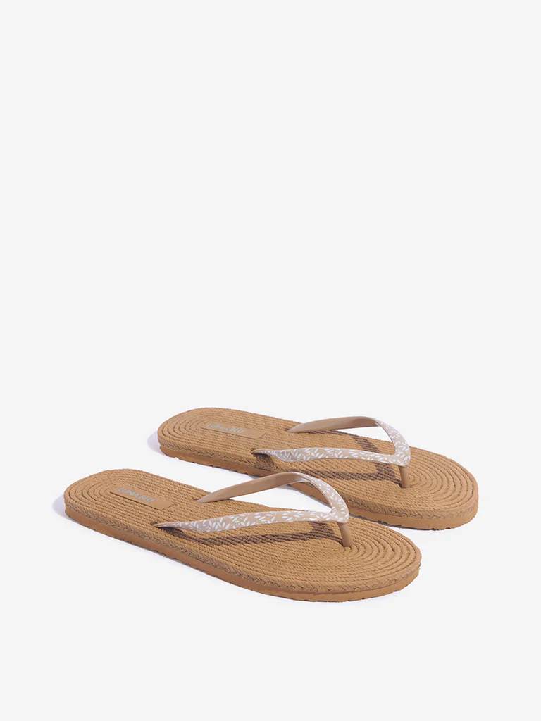 LUNA BLU Taupe Woven-Textured Flip-Flops - Image 2