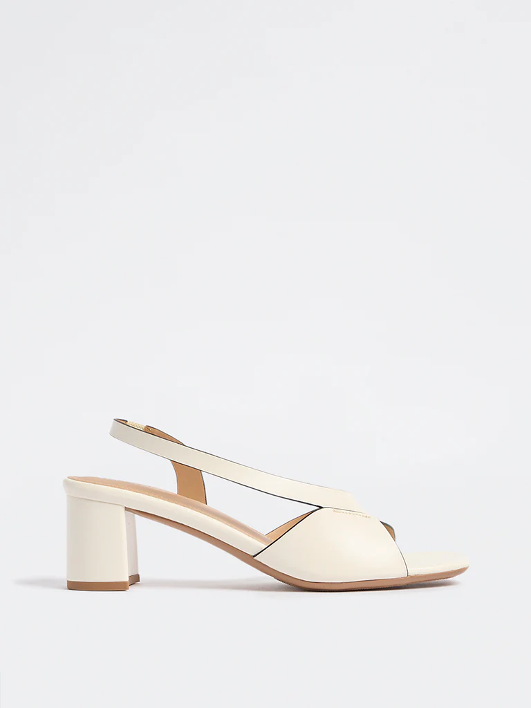 LUNA BLU White Asymmetric Block-Heel Sandals - Image 2