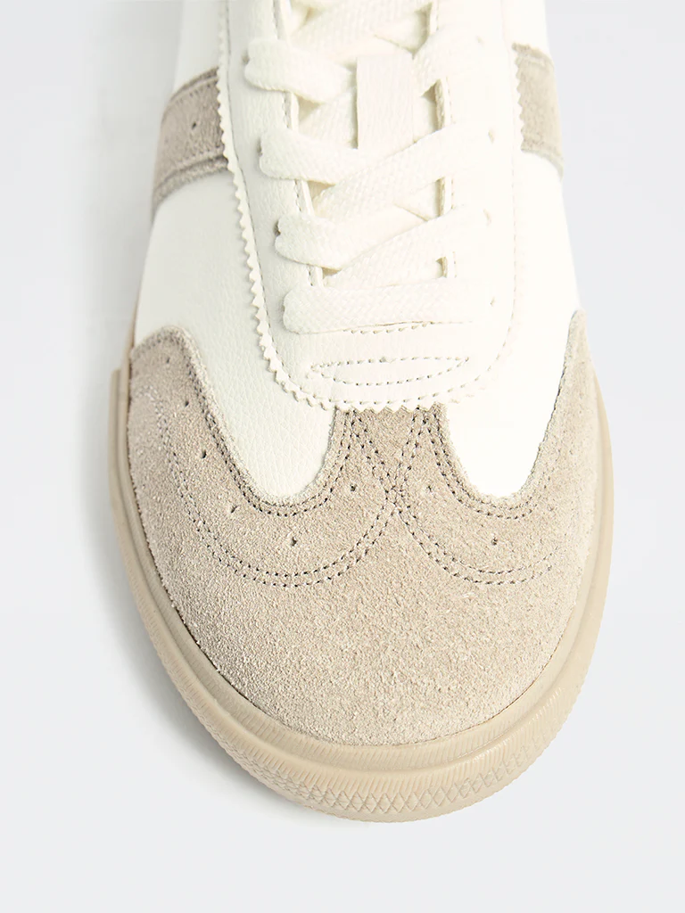LUNA BLU White Colour-Blocked Lace-Up Sneakers - Image 3