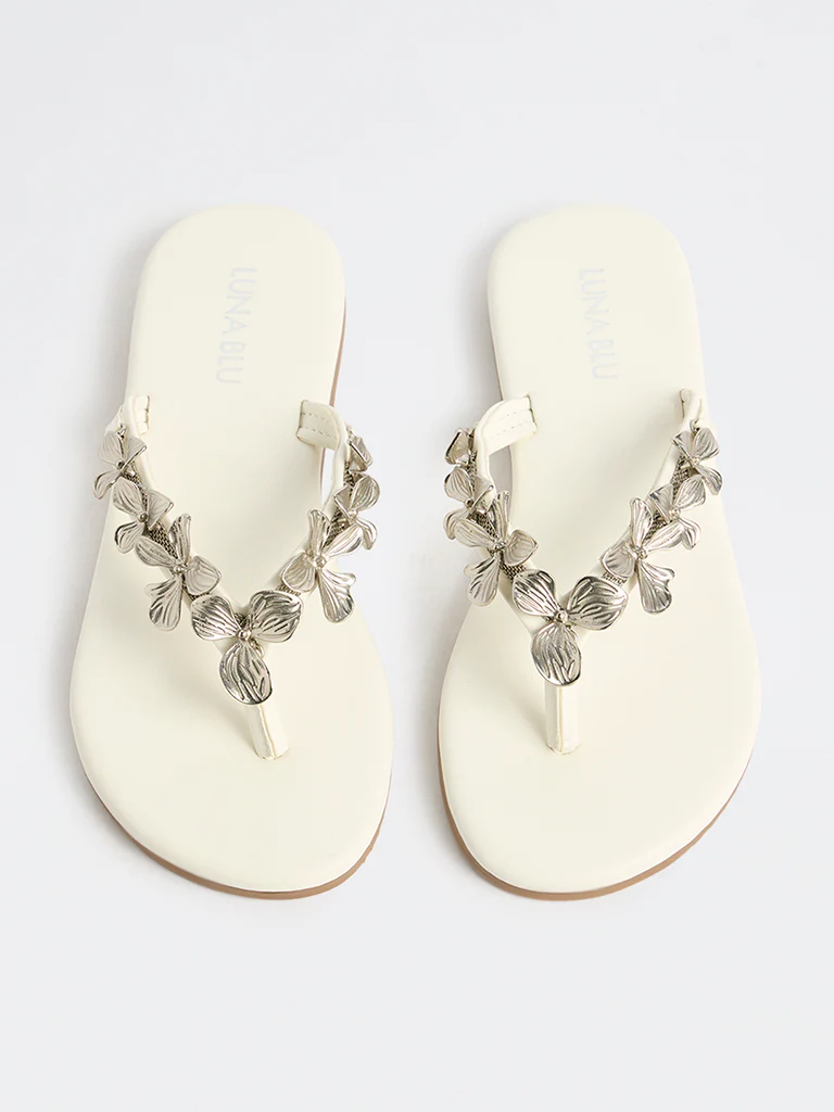 LUNA BLU White Floral-Detailed Sandals - Image 3