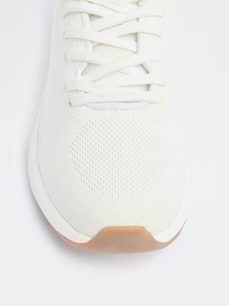 LUNA BLU White Knit-Textured Lace-Up Sneakers - Image 4