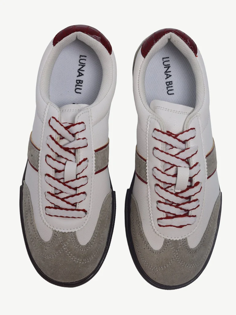 LUNA BLU White Lace-Up Textured Sneakers - Image 3