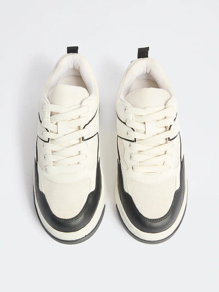 LUNA BLU White Mesh-Detailed Lace-Up Sneakers - Image 3