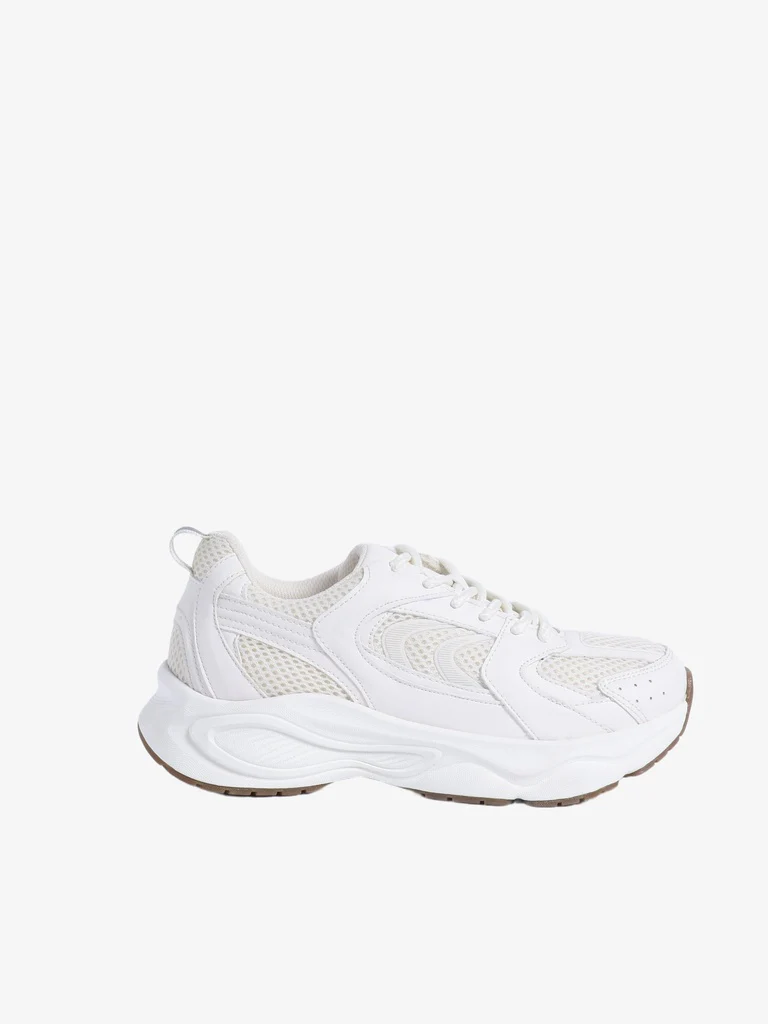 LUNA BLU White Monotone Lace-Up Sneakers - Image 4