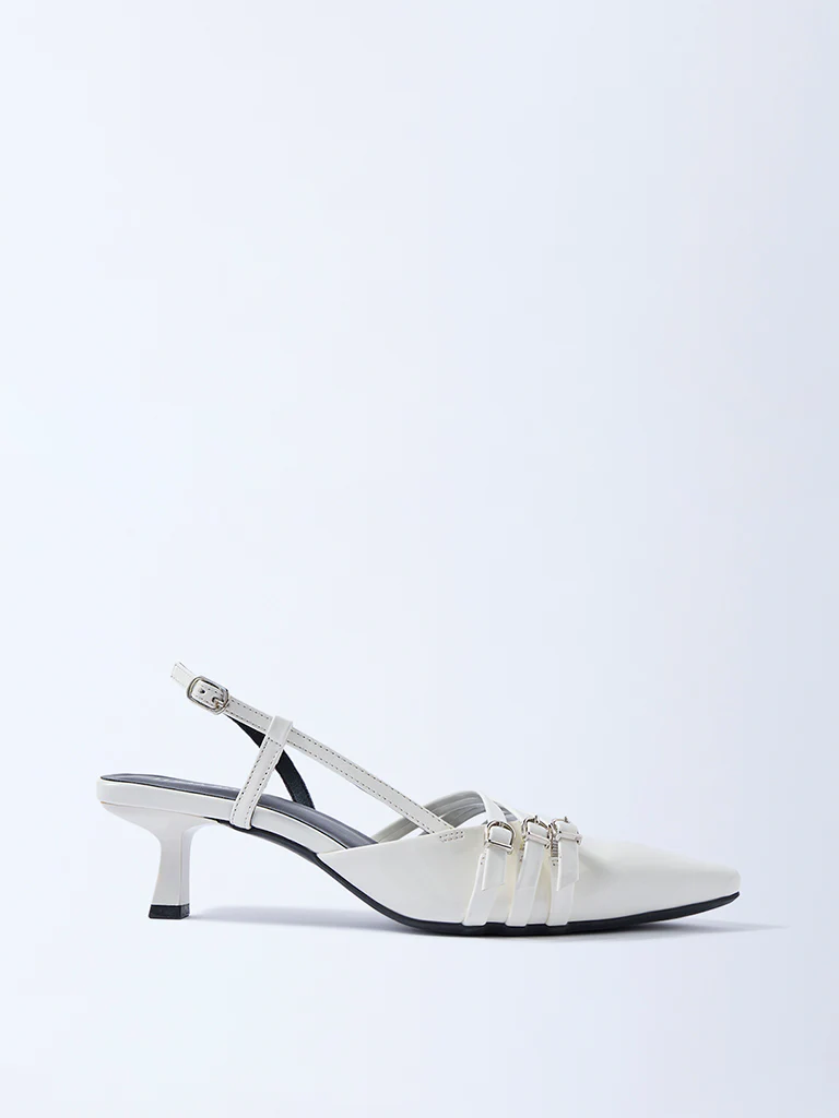 LUNA BLU White Multi-Strap Slingback Heel Mules