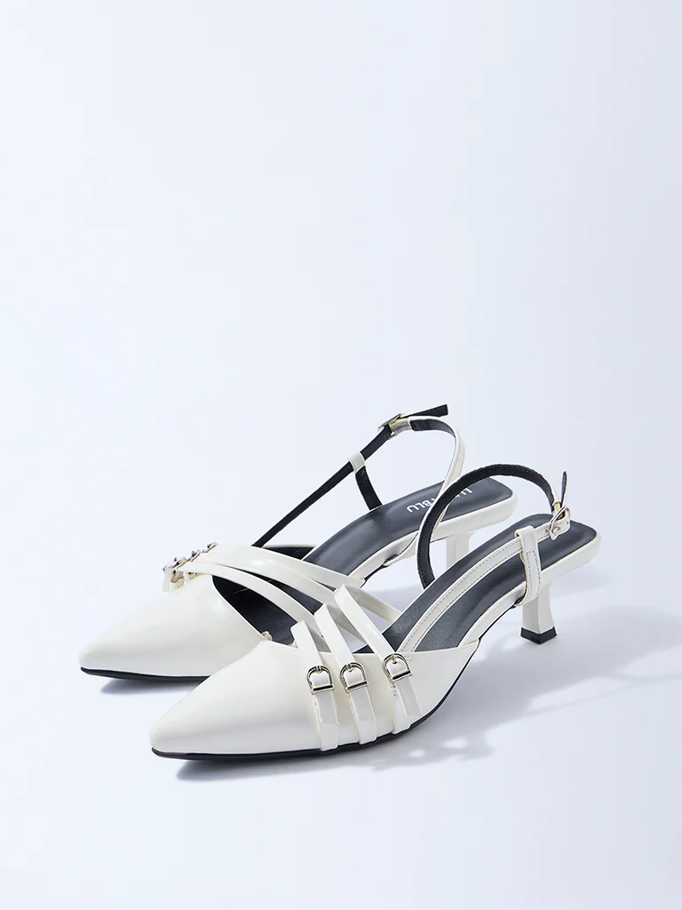 LUNA BLU White Multi-Strap Slingback Heel Mules - Image 2
