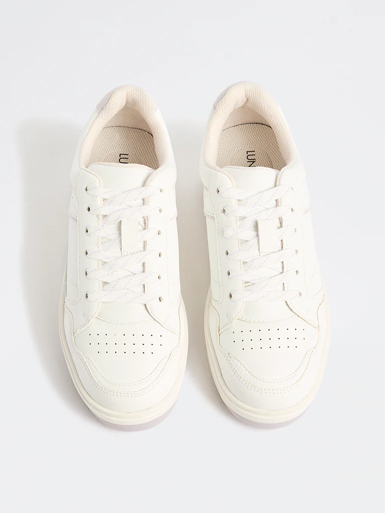LUNA BLU White Perforated Lace-Up Trainer Sneakers - Image 3