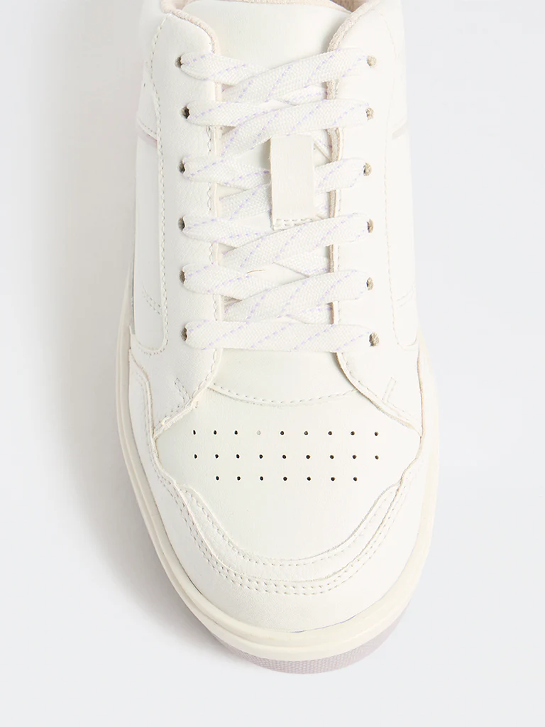 LUNA BLU White Perforated Lace-Up Trainer Sneakers - Image 4