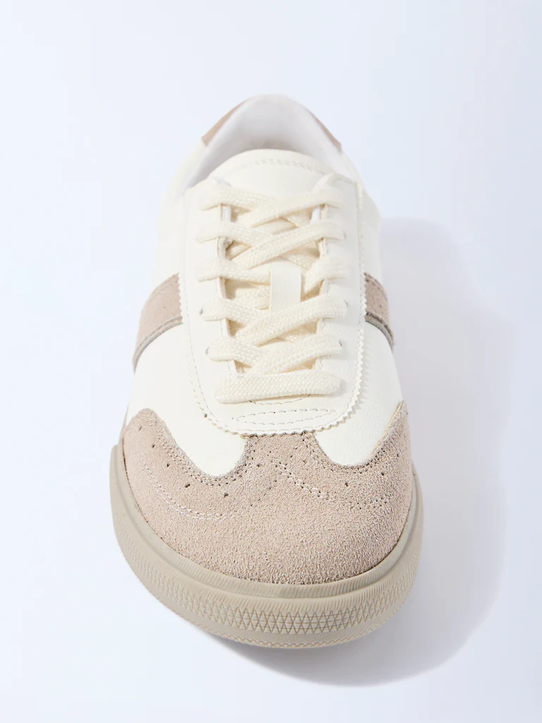 LUNA BLU White Striped Suede Lace-Up Sneakers - Image 4