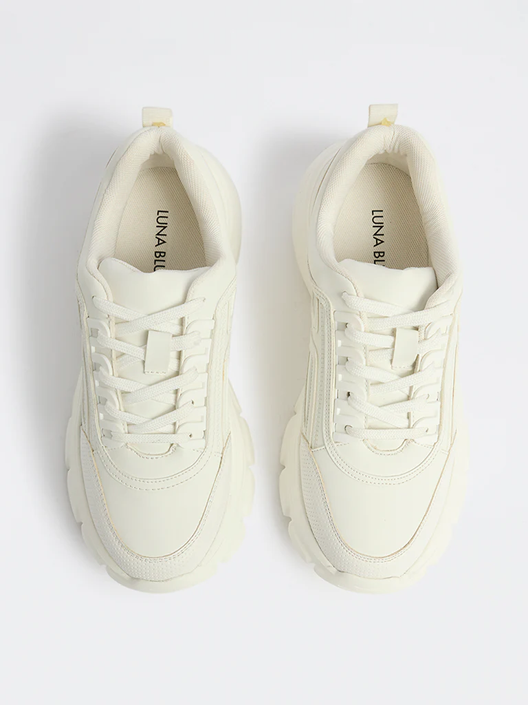 LUNA BLU White Textured Lace-Up Sneakers - Image 2
