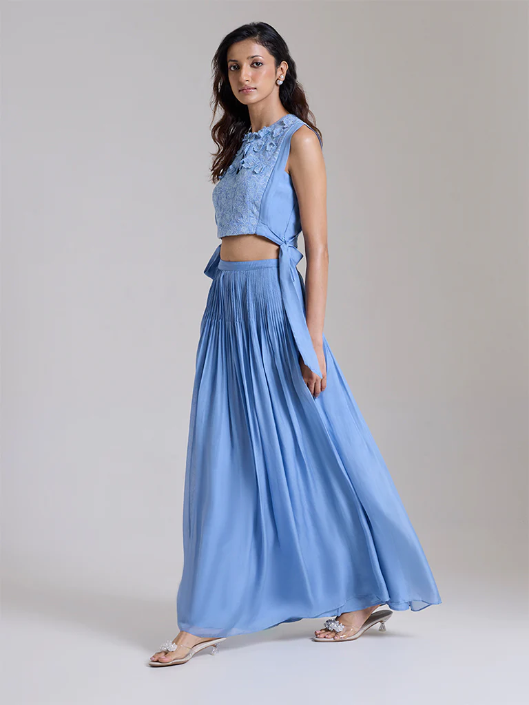 Maxi Pleated Skirt - Blue - Image 2