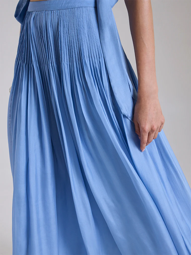 Maxi Pleated Skirt - Blue - Image 3