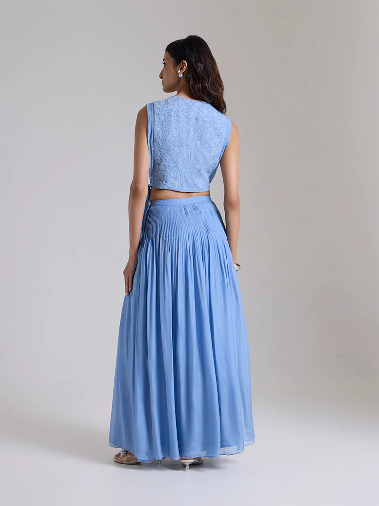 Maxi Pleated Skirt - Blue - Image 4