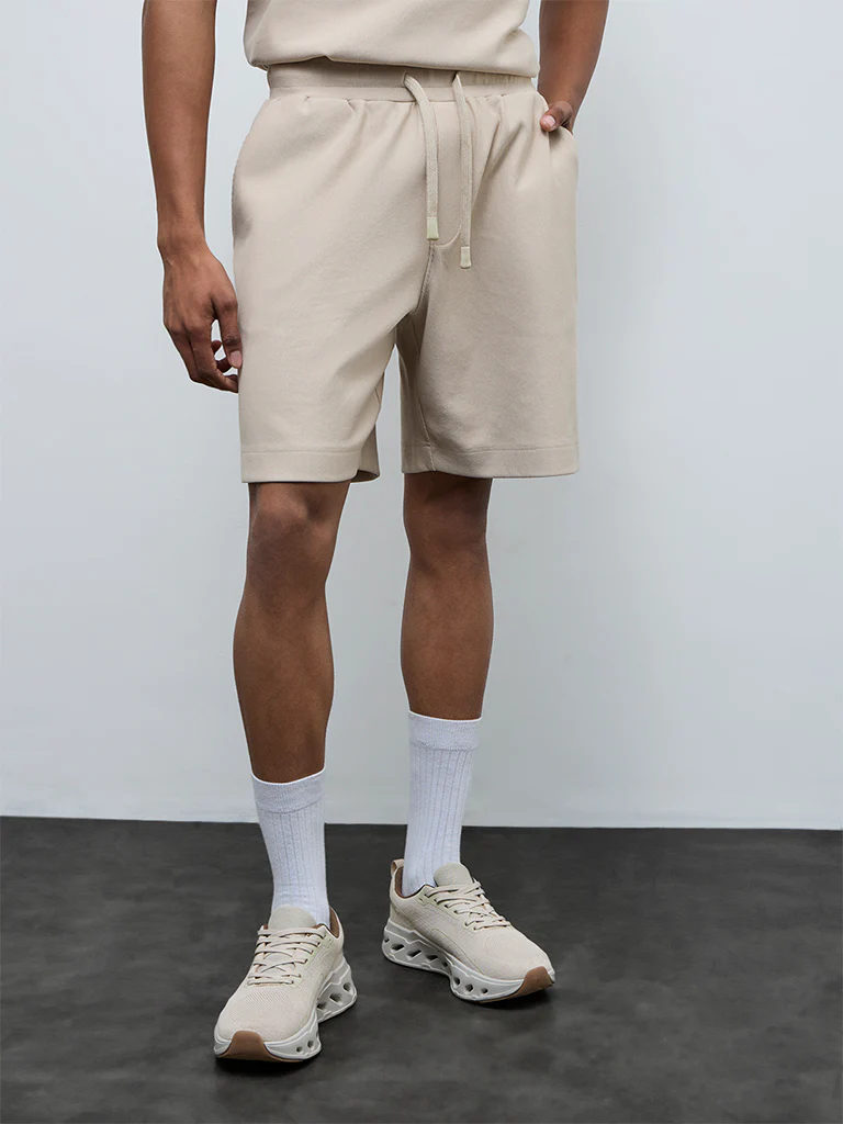 Nuoflexx Beige Relaxed-Fit Mid-Rise Cotton-Blend Shorts - Image 3