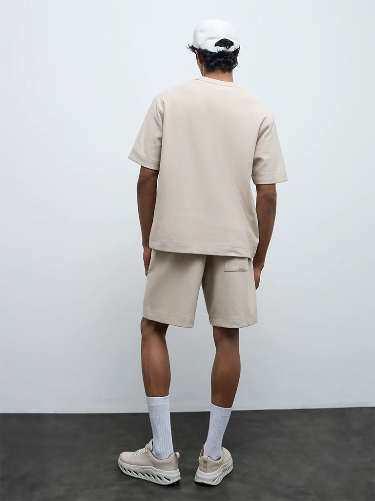Nuoflexx Beige Relaxed-Fit Mid-Rise Cotton-Blend Shorts - Image 5