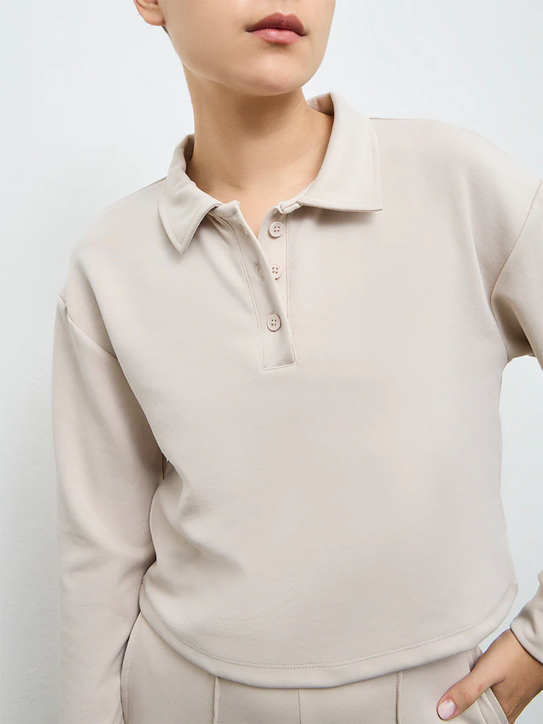 Nuoflexx Beige Solid T-Shirt - Image 3