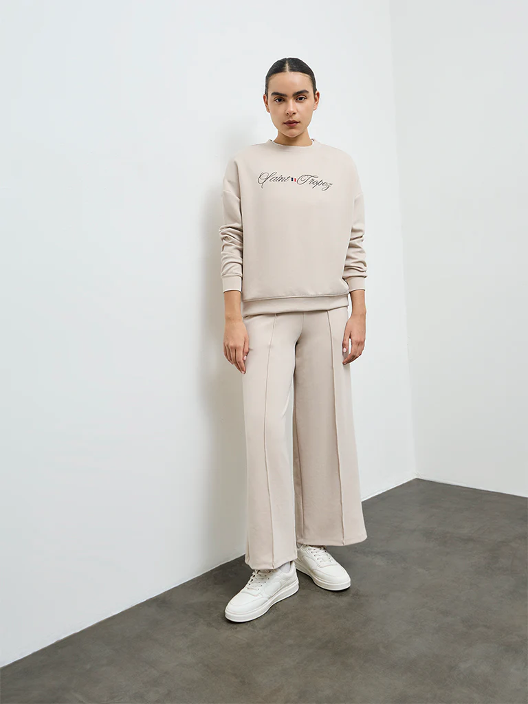 Nuoflexx Beige Text Detail Sweatshirt - Image 2