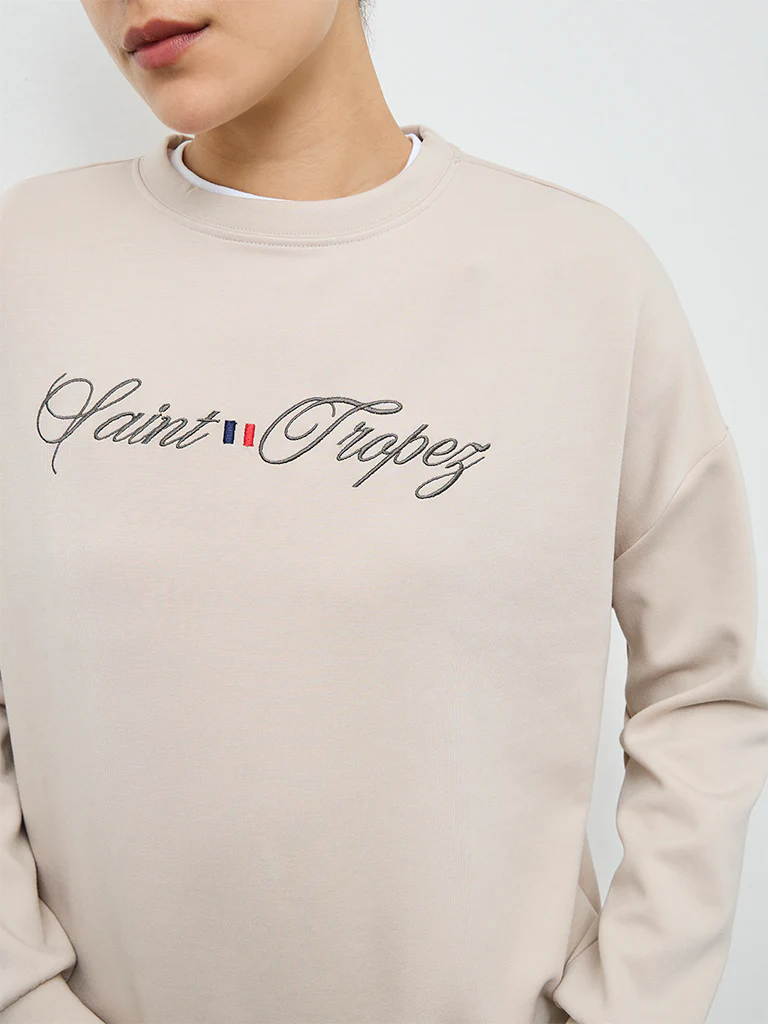 Nuoflexx Beige Text Detail Sweatshirt - Image 3