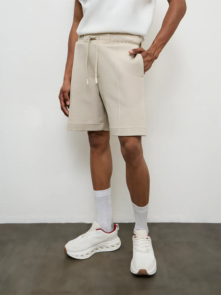 Nuoflexx Beige Textured Relaxed Fit Mid-Rise Shorts - Image 2