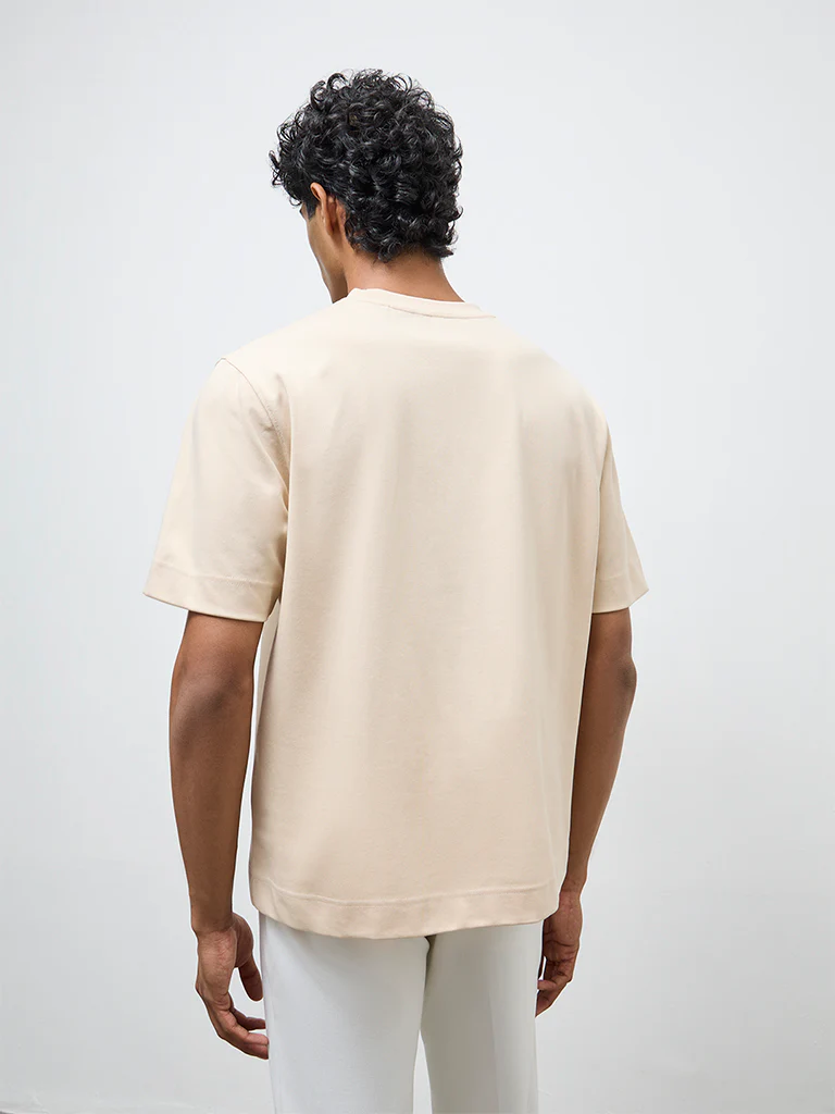 Nuoflexx Beige Typographic Relaxed-Fit Cotton-Blend T-Shirt - Image 5