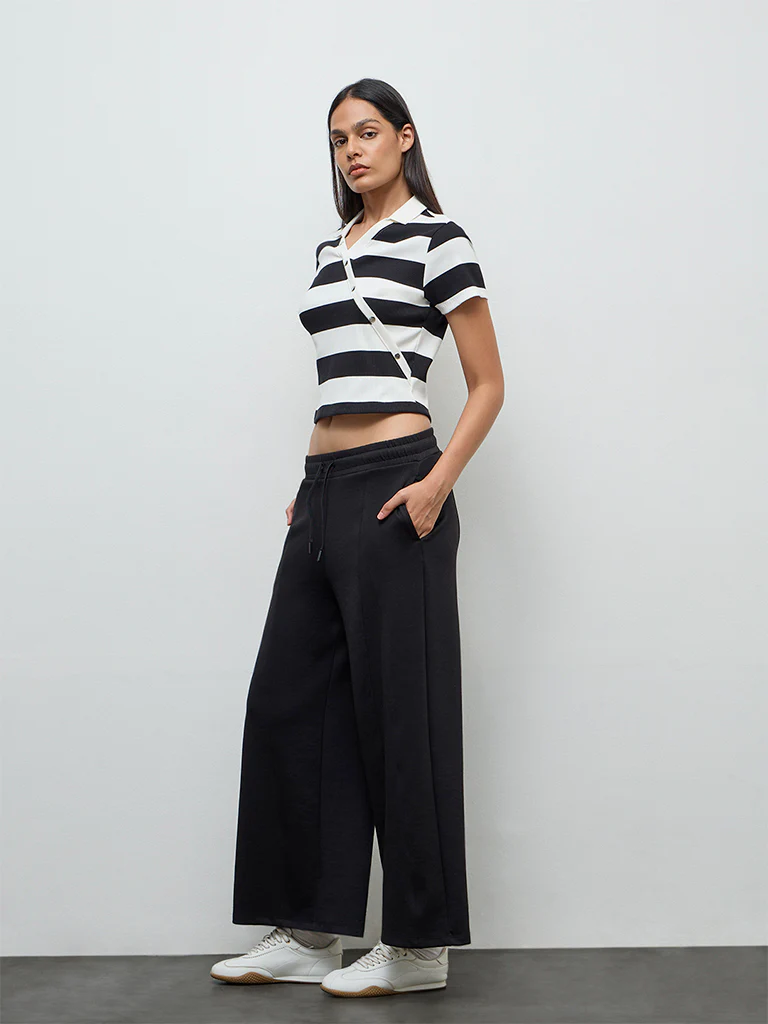 Nuoflexx Black and White Striped Cotton-Blend Top - Image 2