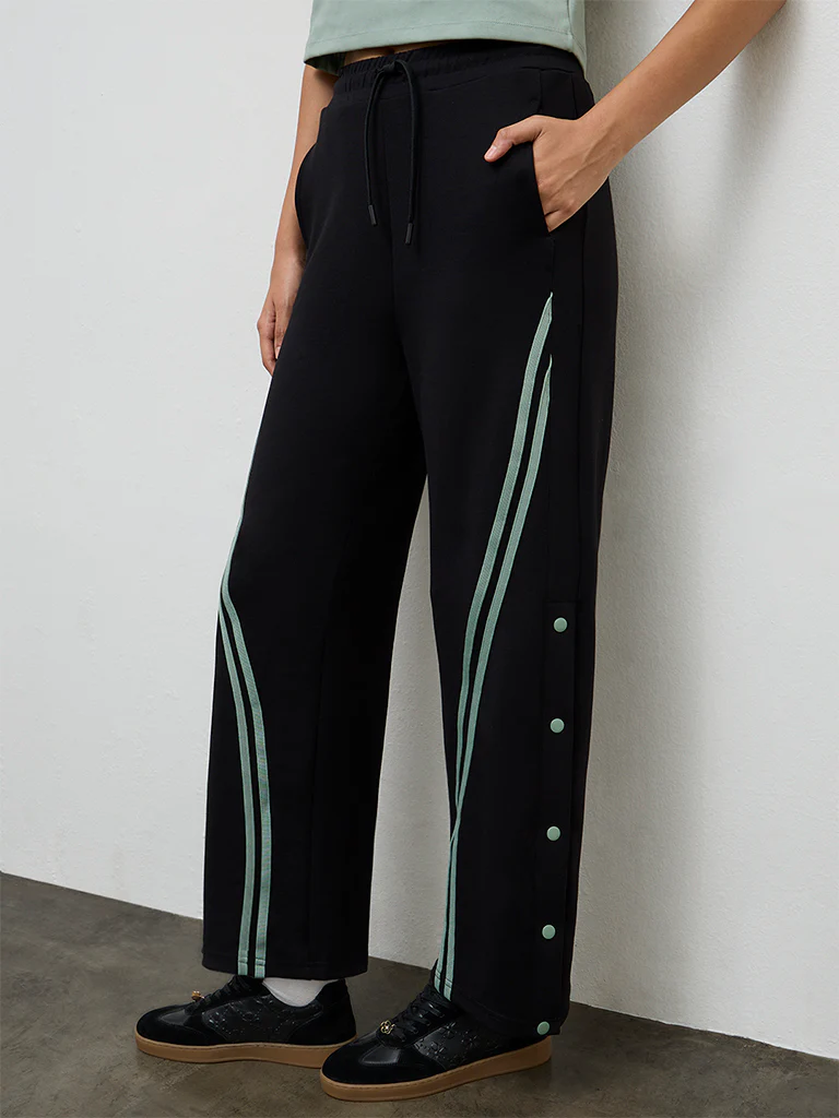 Nuoflexx Black Button-Detailed High-Rise Pants