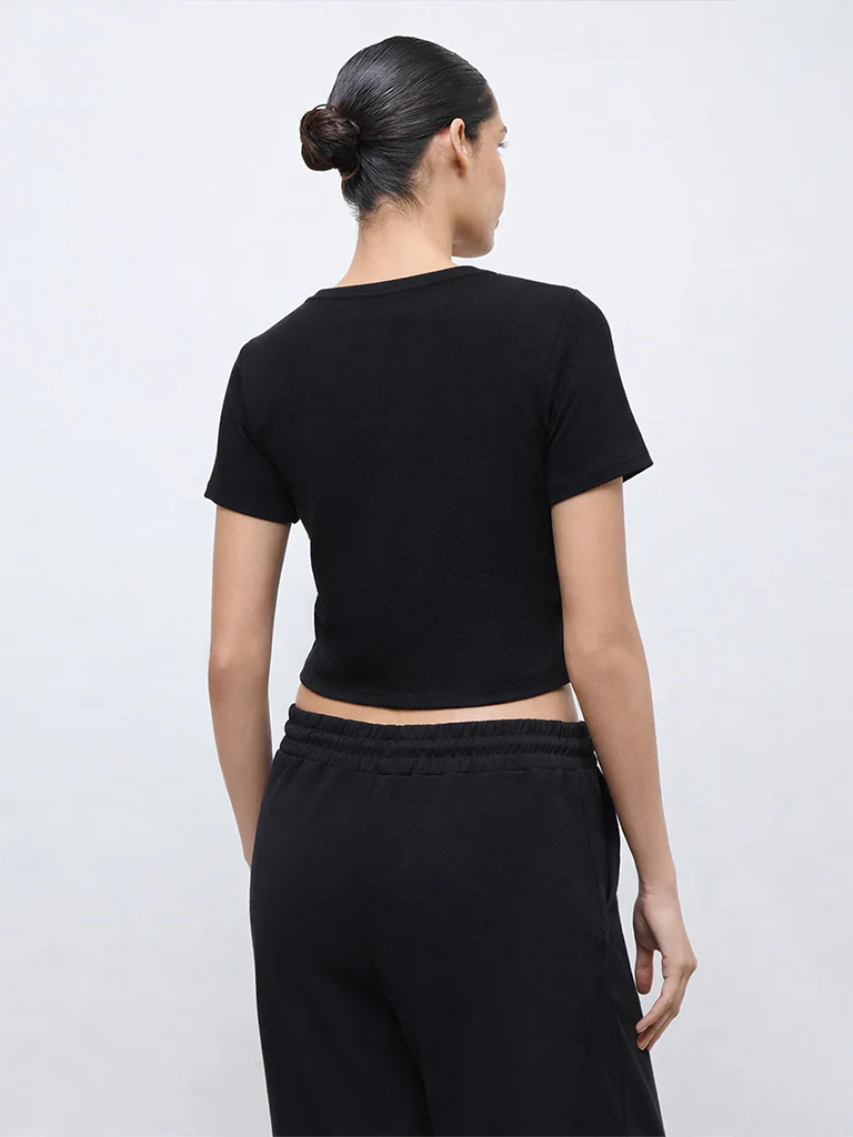 Nuoflexx Black Knot-Detailed Cotton-Blend T-Shirt - Image 4