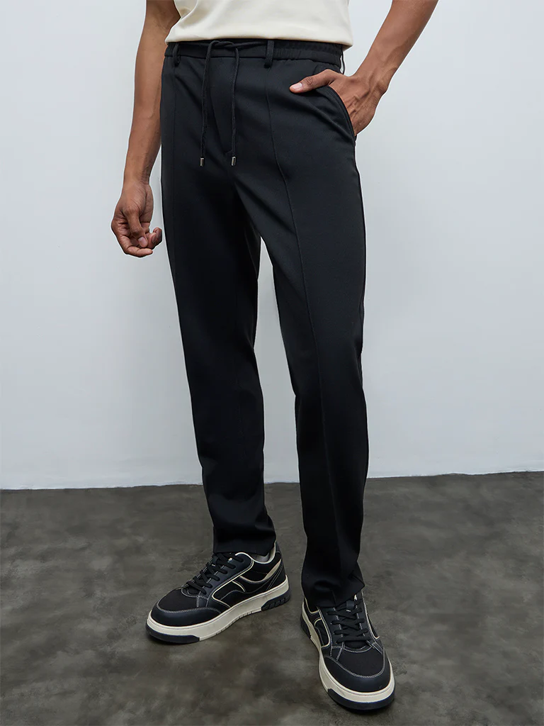 Nuoflexx Black Pipeline-Detail Relaxed-Fit Mid-Rise Pants - Image 2