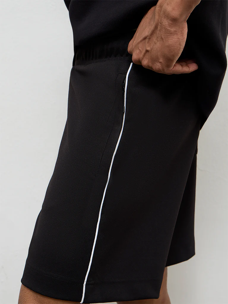 Nuoflexx Black Pipeline-Detail Relaxed Fit Mid-Rise Shorts - Image 3