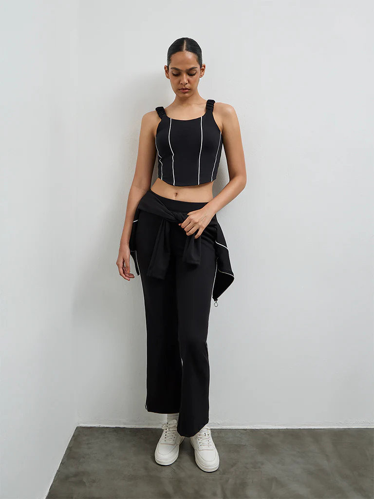 Nuoflexx Black Pipeline-Detailed Cotton-Blend Top - Image 2