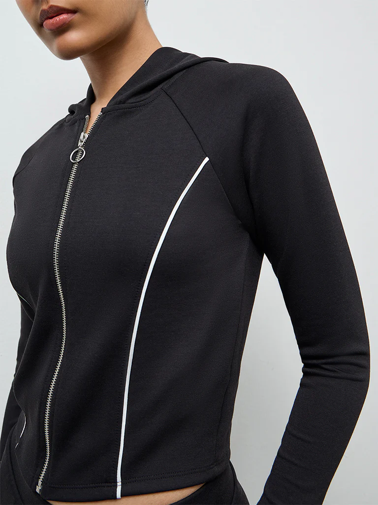 Nuoflexx Black Pipeline-Detailed Hooded Jacket - Image 3