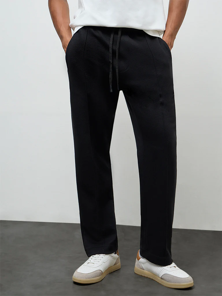 Nuoflexx Black Relaxed Fit Mid-Rise Cotton-Blend Track Pants - Image 3