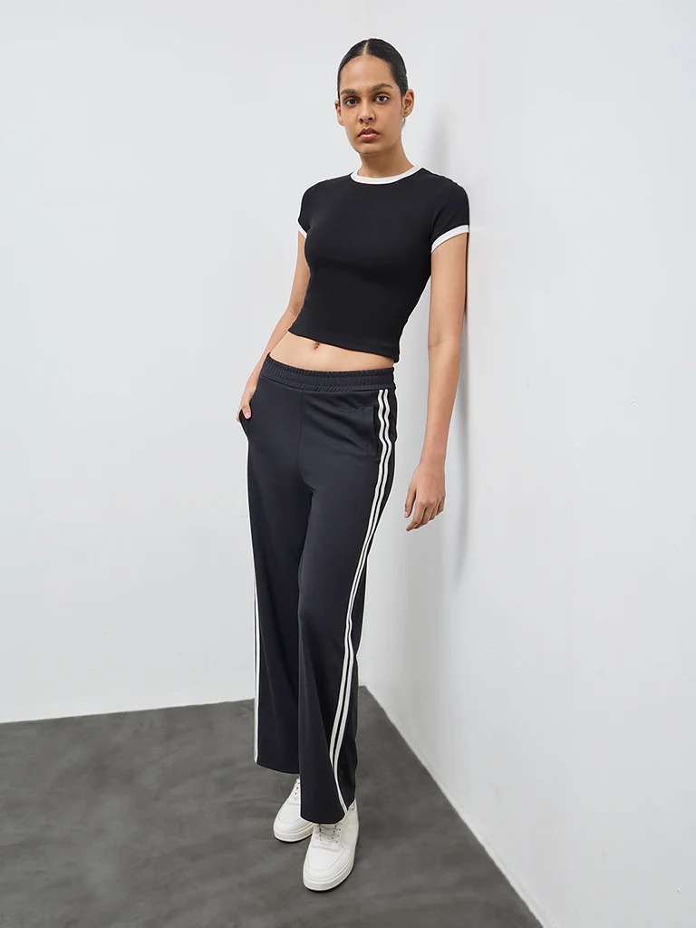 Nuoflexx Black Ribbed Cotton-Blend T-Shirt - Image 2