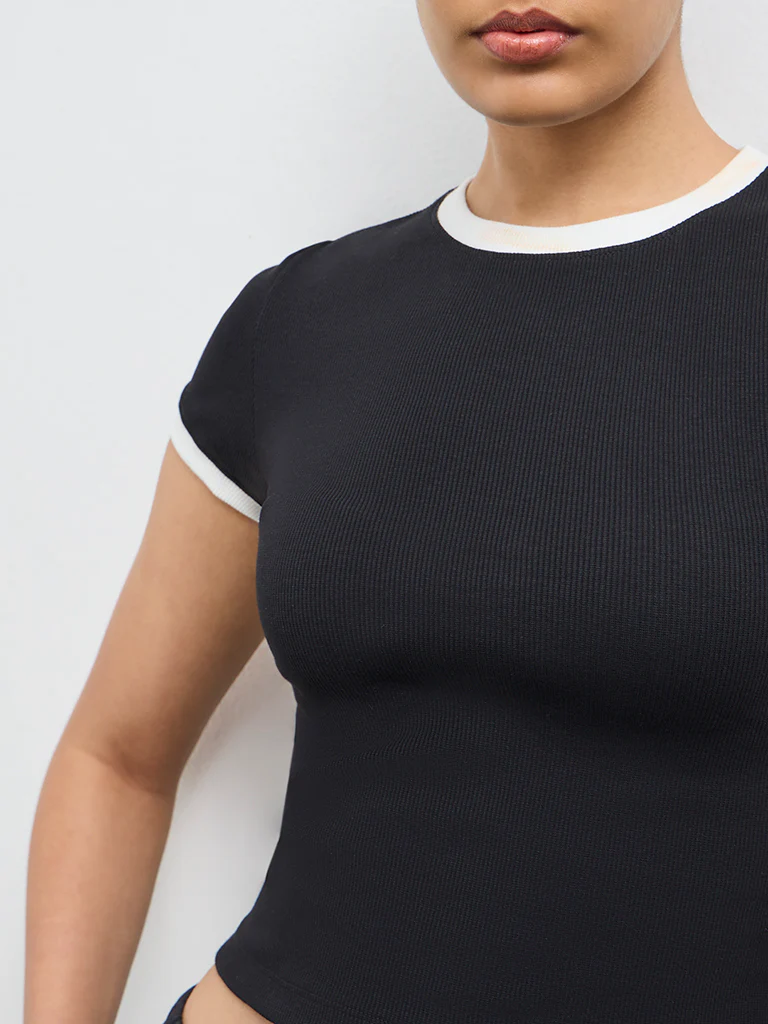Nuoflexx Black Ribbed Cotton-Blend T-Shirt - Image 3