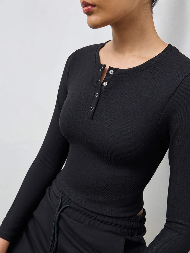 Nuoflexx Black Ribbed Cotton-Blend Top - Image 3
