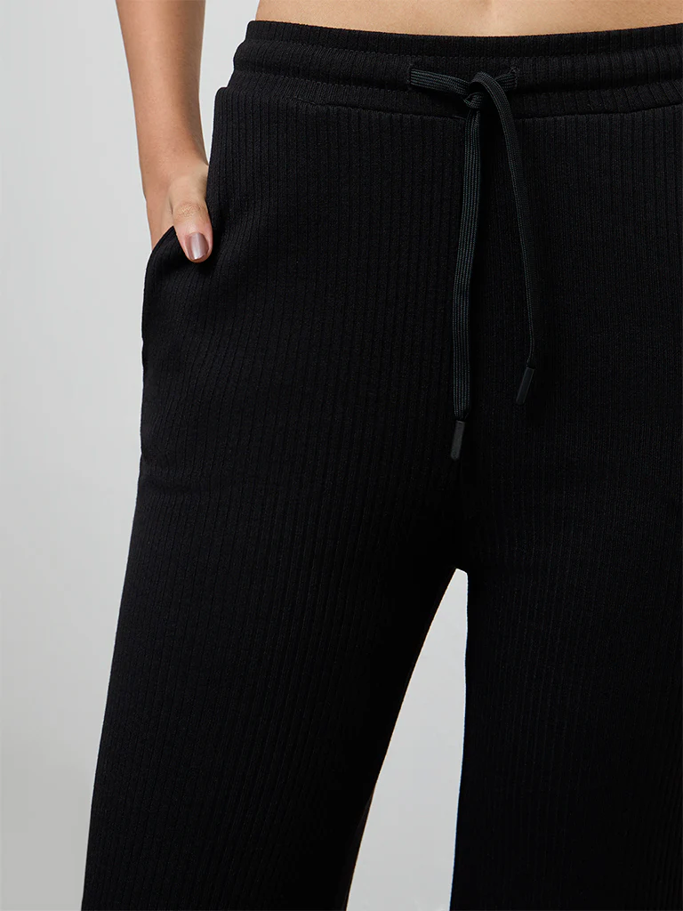 Nuoflexx Black Ribbed-Textured High-Rise Pants - Image 3